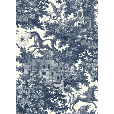 Fairy Tale Castle sininen linnantapetti Rebel Wallsilta R19227 koko kuvio image