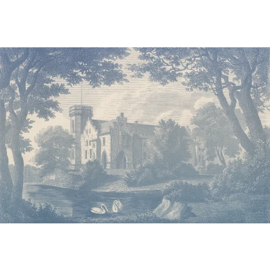 Swan Pond sininen maisematapetti Rebel Wallsilta R19225 koko kuvio image