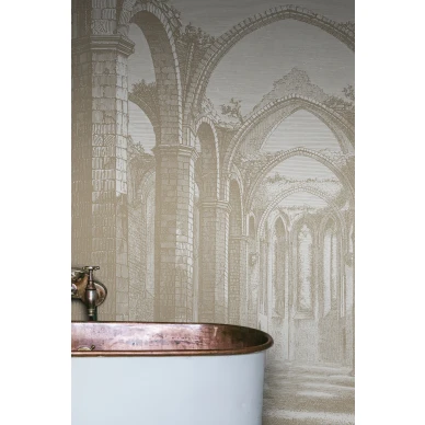 Kylpyhuoneen beige tapetti Gothic Arches Rebel Wallsilta R19222 image
