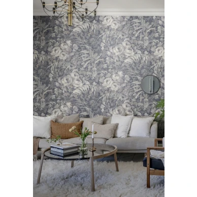 Olohuoneen sininen tapetti Dazzling Foliage Rebel Wallsilta R19210 image