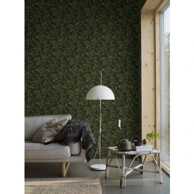 Olohuoneen vihrea lehtitapetti Borastapeterilta Forest Berries 4715 image