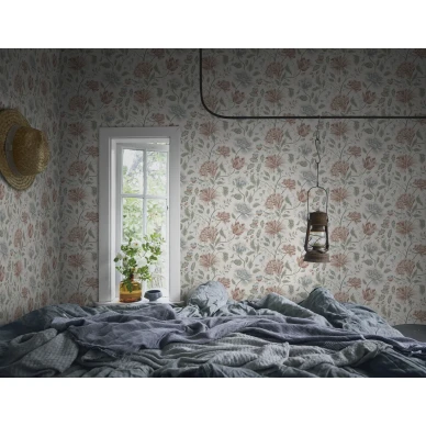 Makuuhuoneen terrakottanvarinen kukkatapetti Annabelle Sandbergilta S10261 image