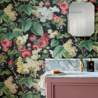 Kylpyhuoneen musta kukkatapetti Floribunda 1838 Wallcoveringsilta 2311 168 04 image