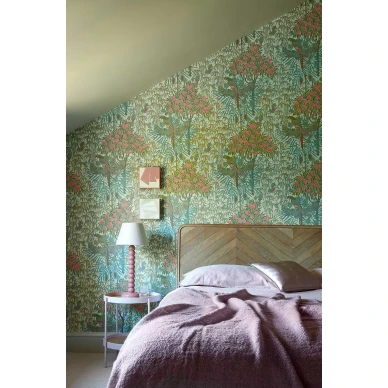 Makuuhuoneen vihrea puutapetti Macaw 1838 Wallcoveringsilta 2311 167 01 image