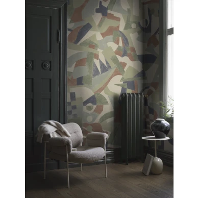 vihrea beige geo tapetti sopii hvyin kodin olohuoneeseen image