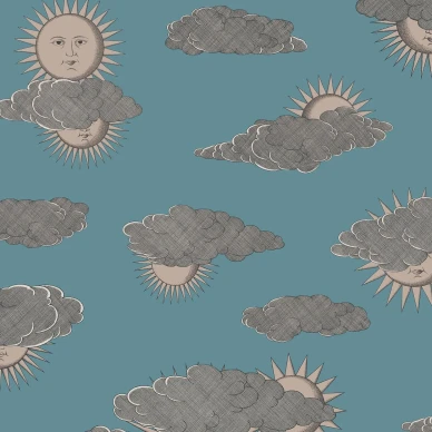 Soli e Nuvole aurinkotapetti sinisella pohjalla ja ruusunkultaisella yksityiskohdilla image