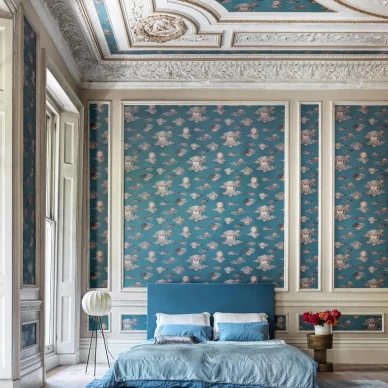 Soli e Nuvole aurinkotapetti sinisena rauhoittaa makuuhuonetta image