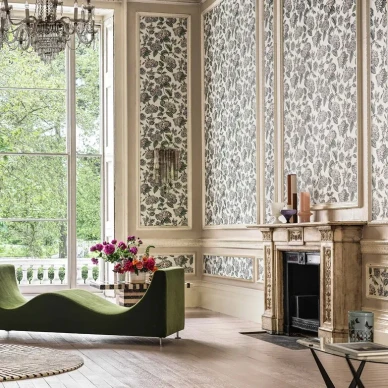 Ramo di Ortensia kukktapetti tuo harmoniaa kotiisi valkoisella pohjalla ja varillisillla kukilla image