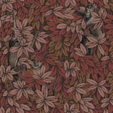 rukseapunainen apinatapetti Foglie e Scimmie image