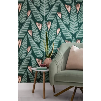 Jungle vihrea lehtitapetti sopii hyvin kodin olohuoneeseen image