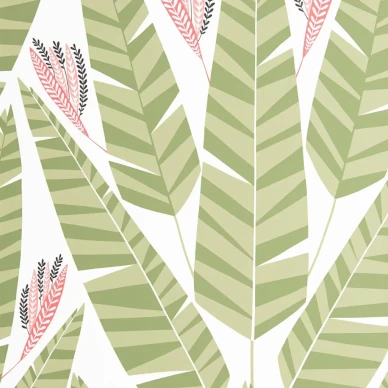 Jungle vihrea retrotapetti jossa on kaunis graafinen kuvio valkoisella pohjalla image