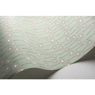 Meadow vihrea kukkatapetti graafisella tyylilla image