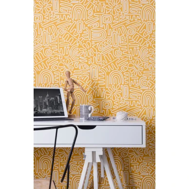 Nazca keltainen tapetti piristaa kodin olohuonetta image
