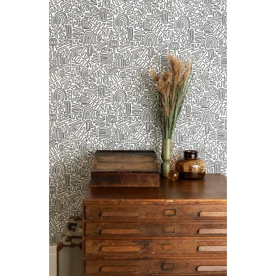 Nazca mustavalkoinen graafinen tapetti piristaa kodin olohuonetta image