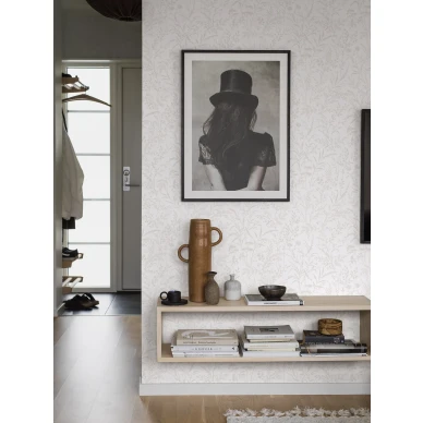 Valkoinen Florian kasvitapetti sopii hyvin kodin olohuoneeseen image