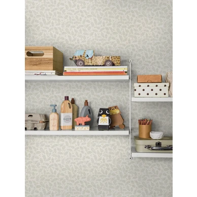 Olof beige vihrea lehtitapetti image