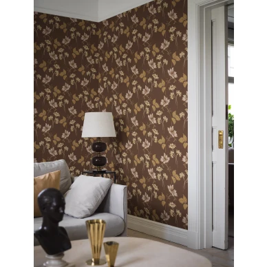 Valborg ruskea tapetti kukilla image