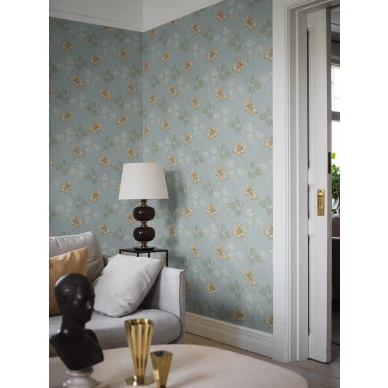 Valborg sininen kukkatapetti olohuoneessa image