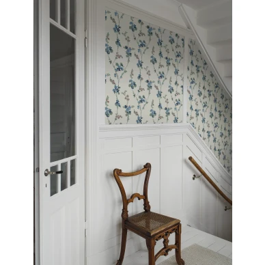 Vera valkoinen tapetti sinisilla kukilla image