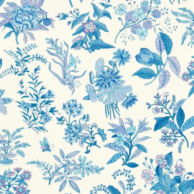 sinivalkoinen kukkatapetti woodland floral image