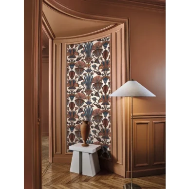 ruskeasininen kukkatapetit denerah valkoisella pohjalla image