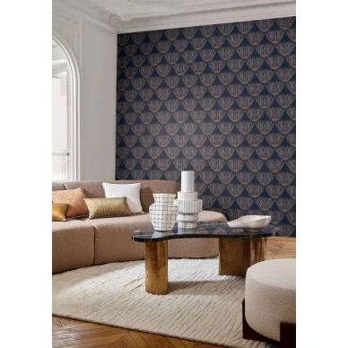 castalia kukkatapetti sinisella pohjalla ja ruskeilla kukilla image