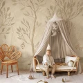 Acorn forest day beige lastentapetti metsakuviolla