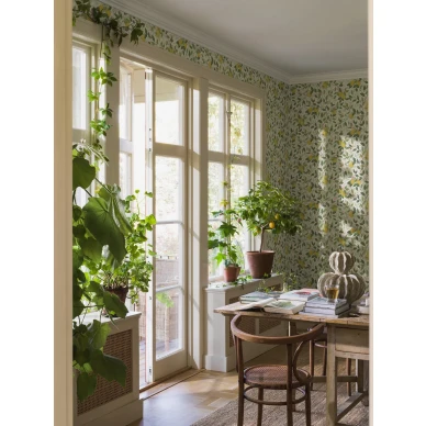 Borastapeter Citrontad valkoinen sitruunatapetti ruokailutilassa image