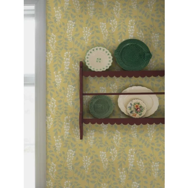 Borastapeter Blaregn 5709 sitruunankeltainen kukkatapetti keitiiossa image