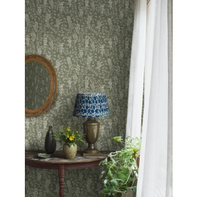 Borastapeter Blaregn 5710 lamminvihrea kukkatapetti olohuoneeseen image