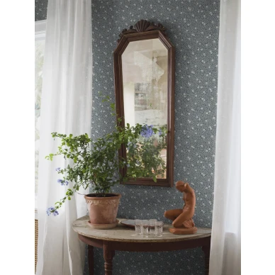 Borastapeter Myrten 5717 sininen kukkatapetti lehtikuviolla image