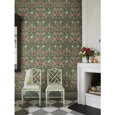 Borastapeter Ortagard 5721 vihrea monivarnen kukkatapetti olohuoneeseen image