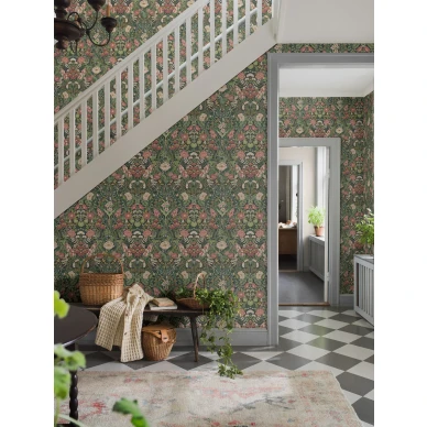 Borastapeter Ortagard 5721 vihrea monivarnen tiehakubioinen kukkatapetti image