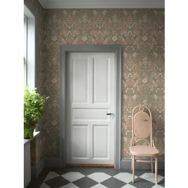 Borastapeter Ortagard 5723 oliivinvihrea tihekuvioinen kukkatapetti image