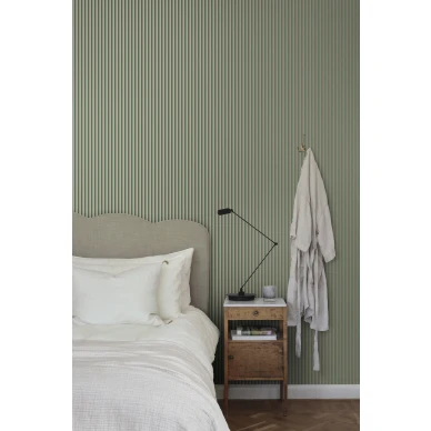 S10394 Linn raitatapetti Green makuuhuoneessa Sandberg Wallpaper image
