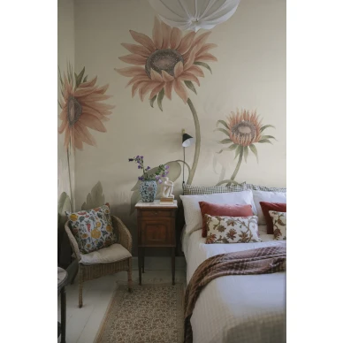S10528 Sunflowers Peach Sandberg Wallpaper interior1 image