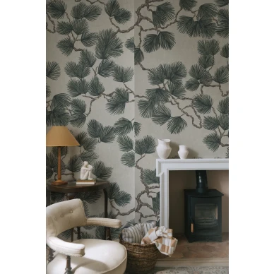 S10488 Pine Mural Green Sandberg Wallpaper interior1 image