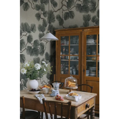 S10488 Pine Mural Green Sandberg Wallpaper interior2 image