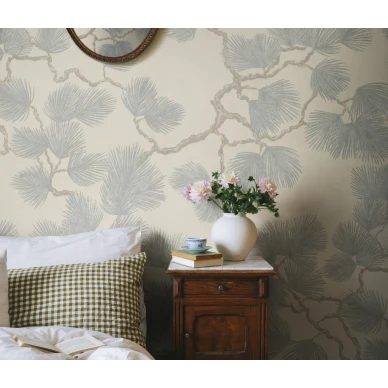 S10489 Pine Mural Misty Blue Sandberg Wallpaper interior1 image