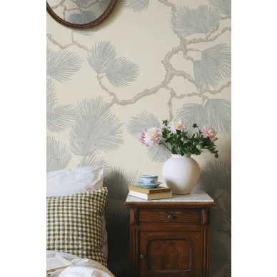S10489 Pine Mural Misty Blue Sandberg Wallpaper interior2 image