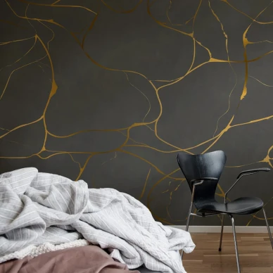 Golden swirls harmaa kuvatapetti makuuhuoneessa image