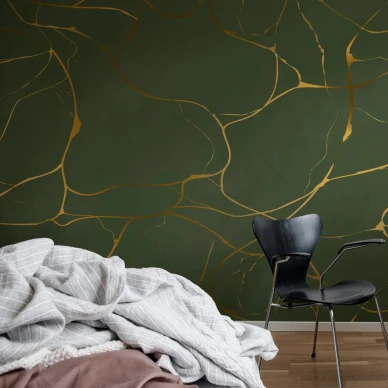 Golden swirls vihrea kuvatapetti makuuhuoneessa image