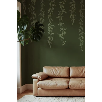 R21659 Hanging Leaves Dark Green Rebel Walls interior2 image