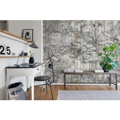 Secret Garden Bali Boards viidakko ja puupanelitapetti tyohuoneeseen Rebel Wallsilta R14702 image