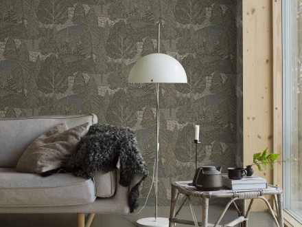 Olohuoneen metsatapetti Borastapeterilta Northern Forest 4702 v2