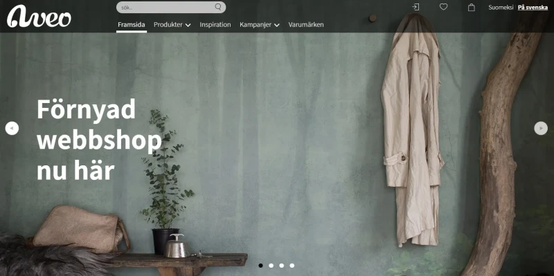 Aveos webshop homepage